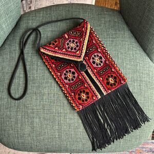 Vintage Carpet Bags of America shoulder Fringe bohemian women’s purse Aztec EUC